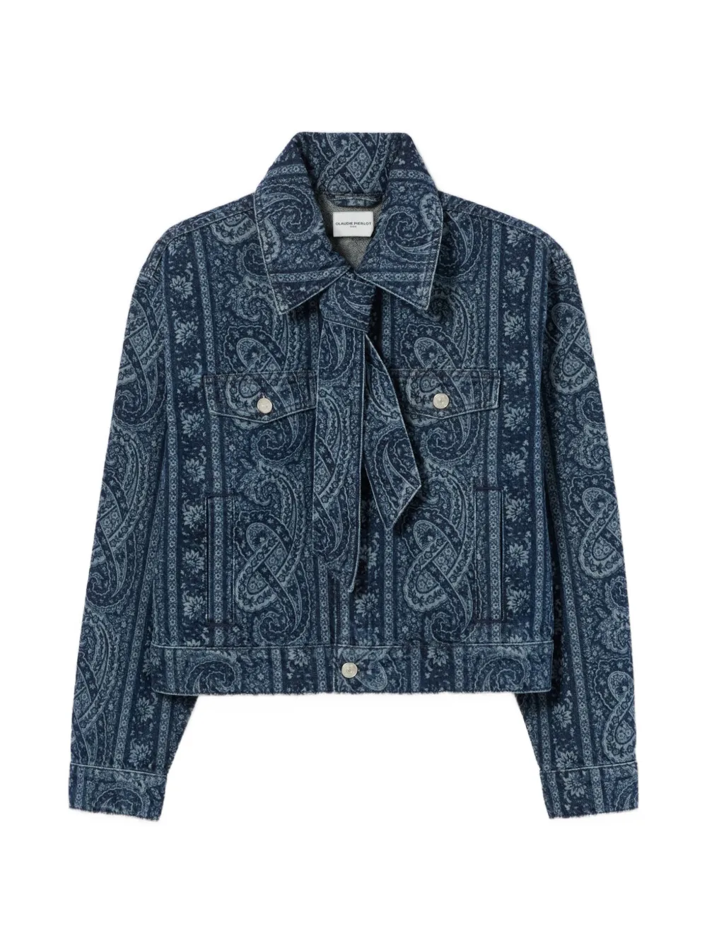 Claudie Pierlot paisley-print pussy-bow denim jacket - Blau