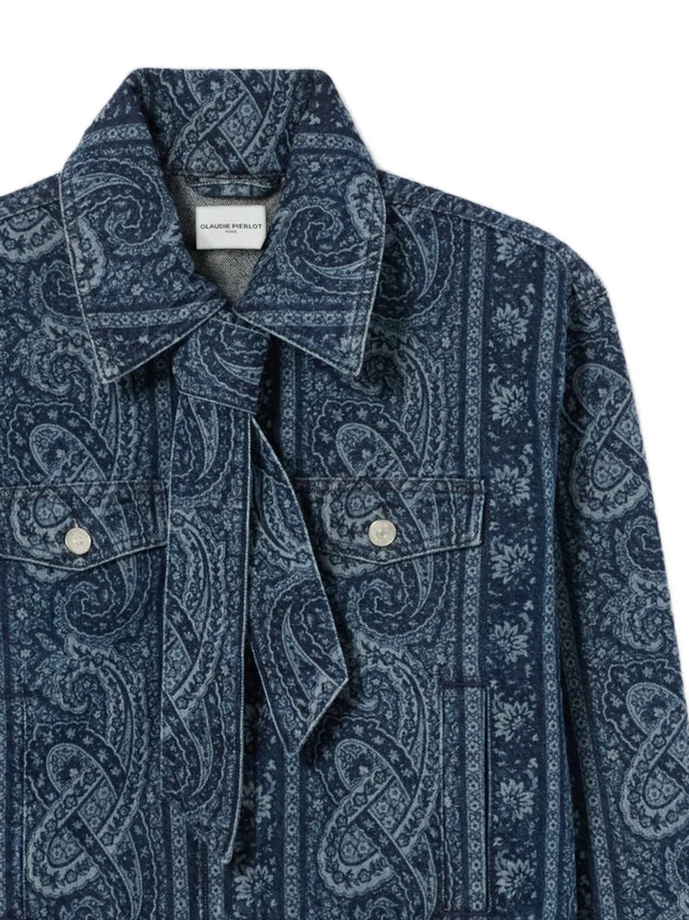 Claudie Pierlot Denim jack met paisley-print en strik Blauw