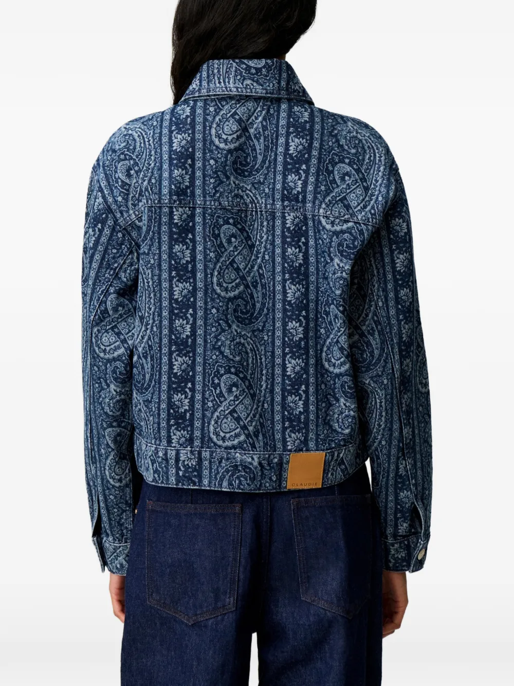Claudie Pierlot Denim jack met paisley-print en strik Blauw