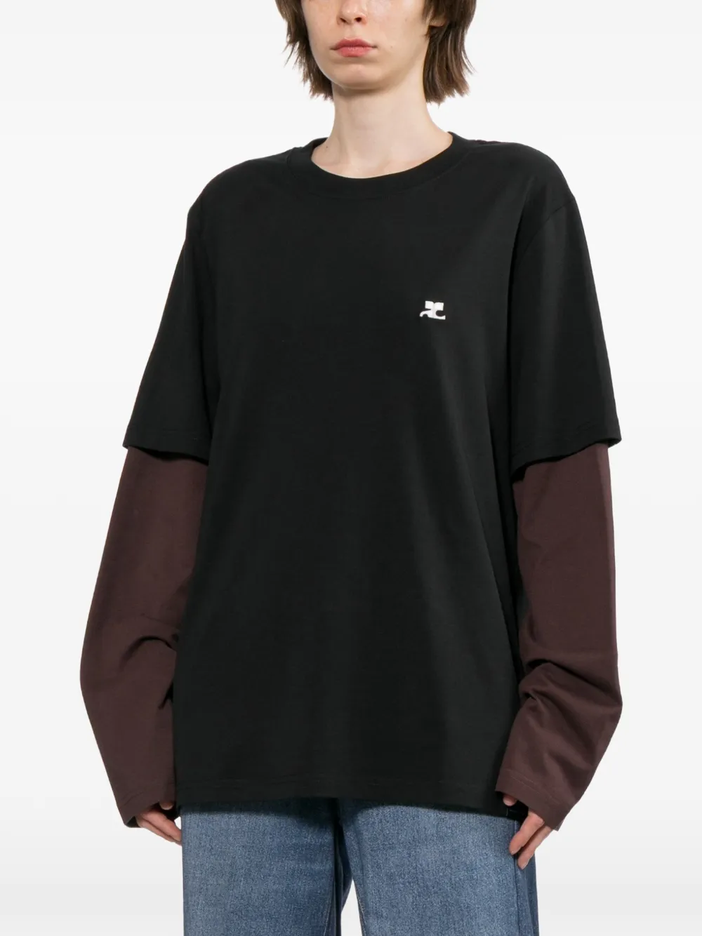 Courrèges T-shirt met geborduurd logo Zwart
