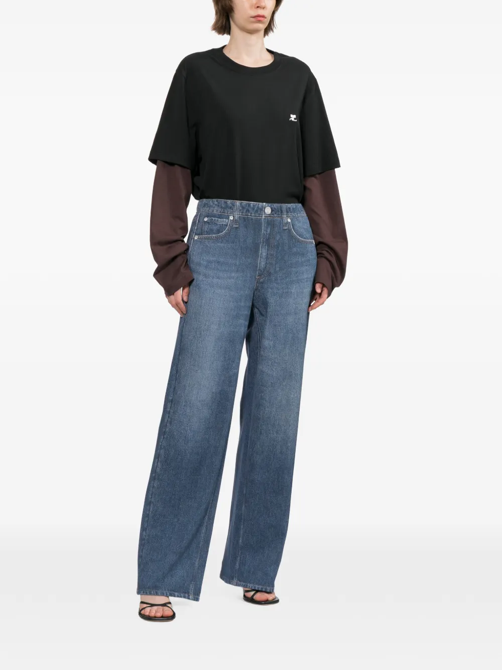 Courrèges T-shirt met geborduurd logo Zwart