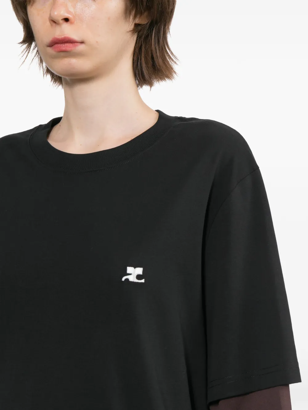 Courrèges T-shirt met geborduurd logo Zwart