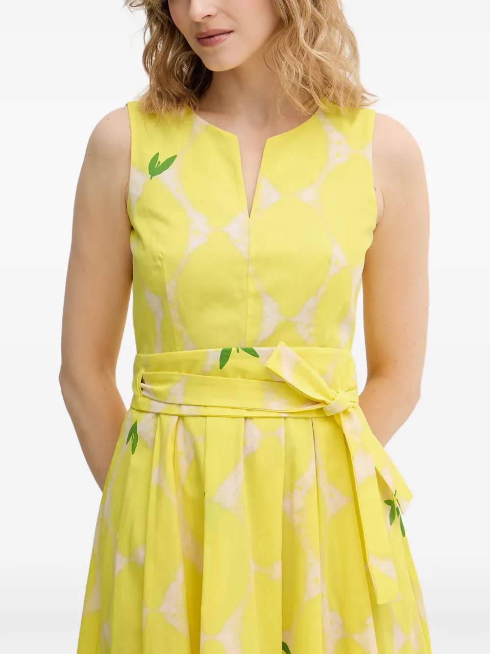 OUI Midi-jurk met citroenprint en ceintuur Geel