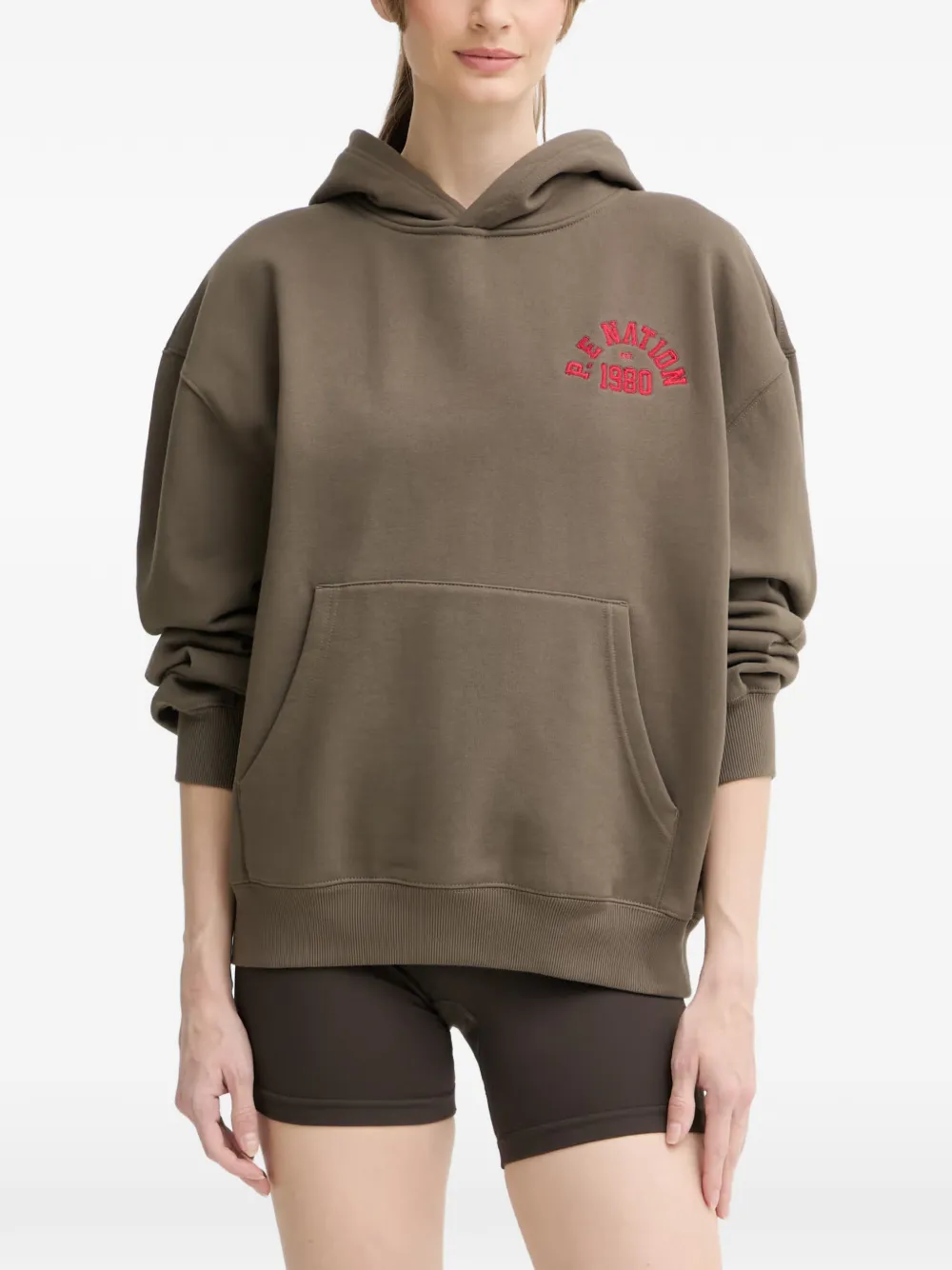P.E Nation logo-embroidered hoodie - Marrone