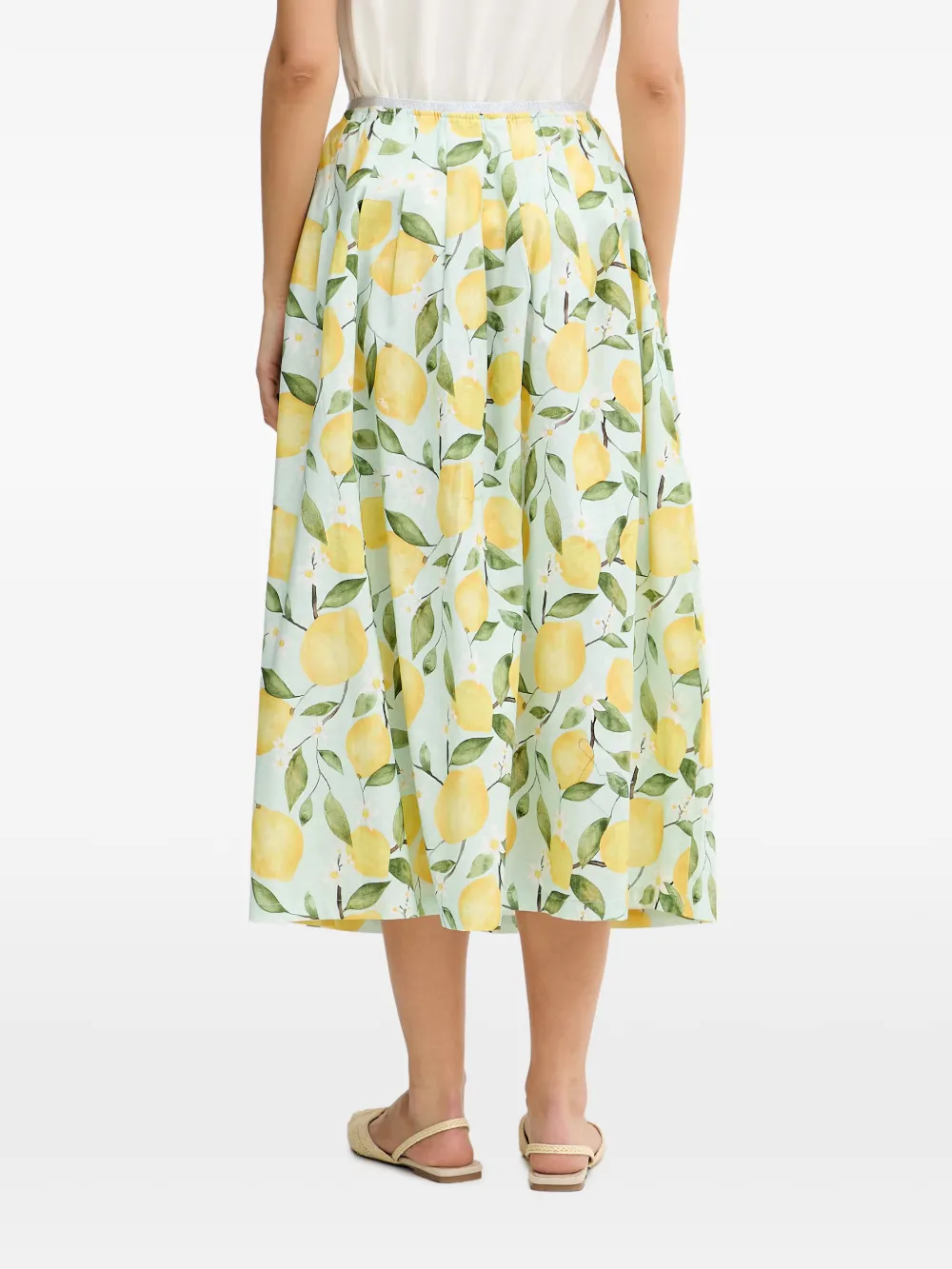 OUI Midi-plooirok met citroenprint Groen