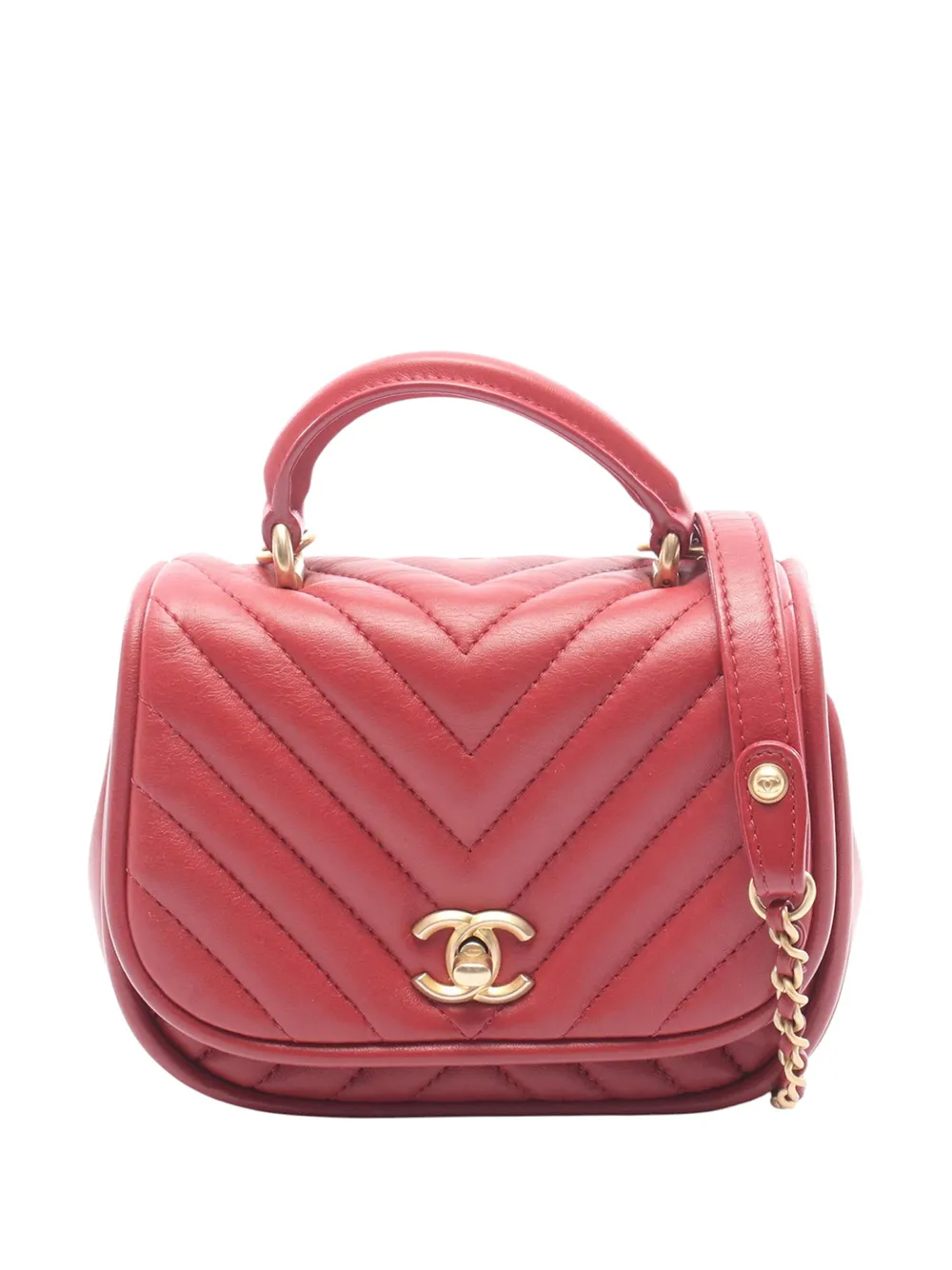 CHANEL Pre-Owned Borsa a tracolla CC mini in pelle di agnello con motivo Chevron e battente 2017-2018 - Rosso