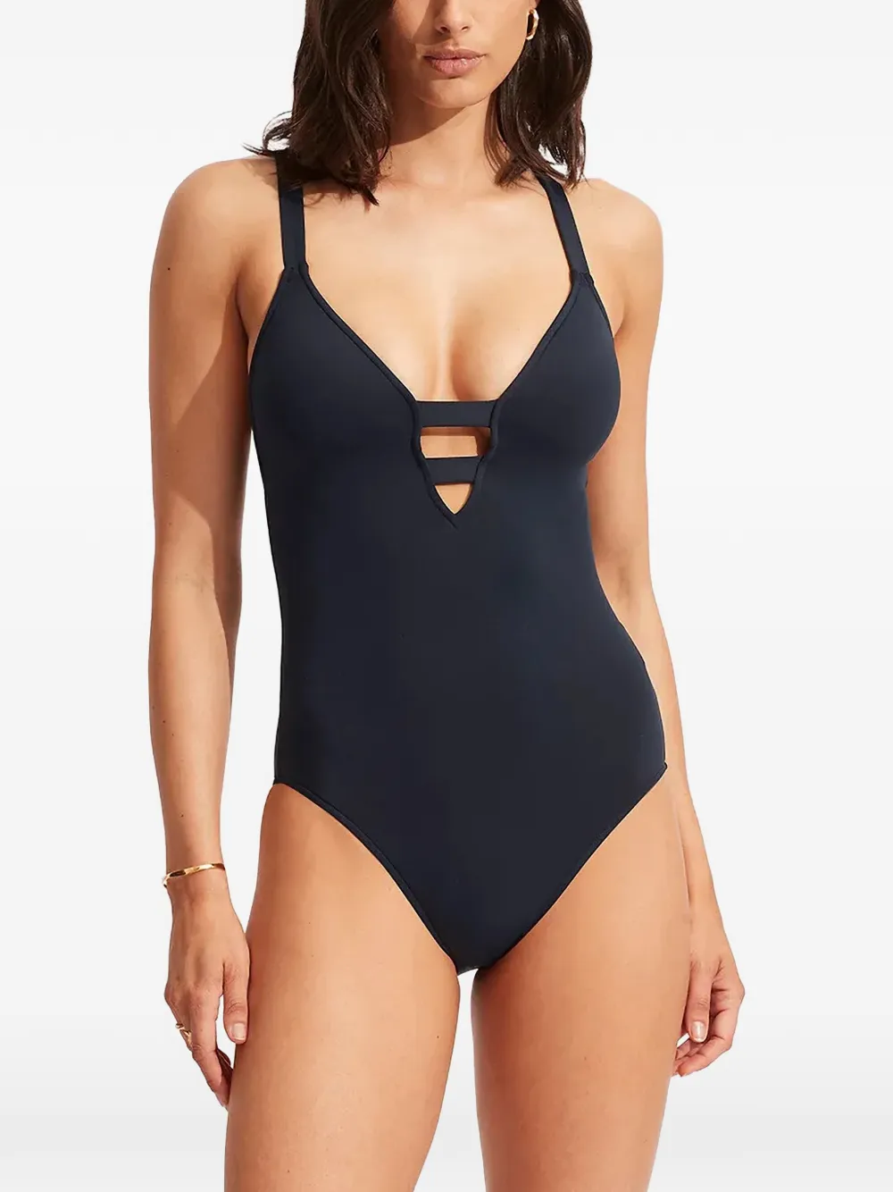 Seafolly Collective Deep V cut-out strappy-back swimsuit - Blu