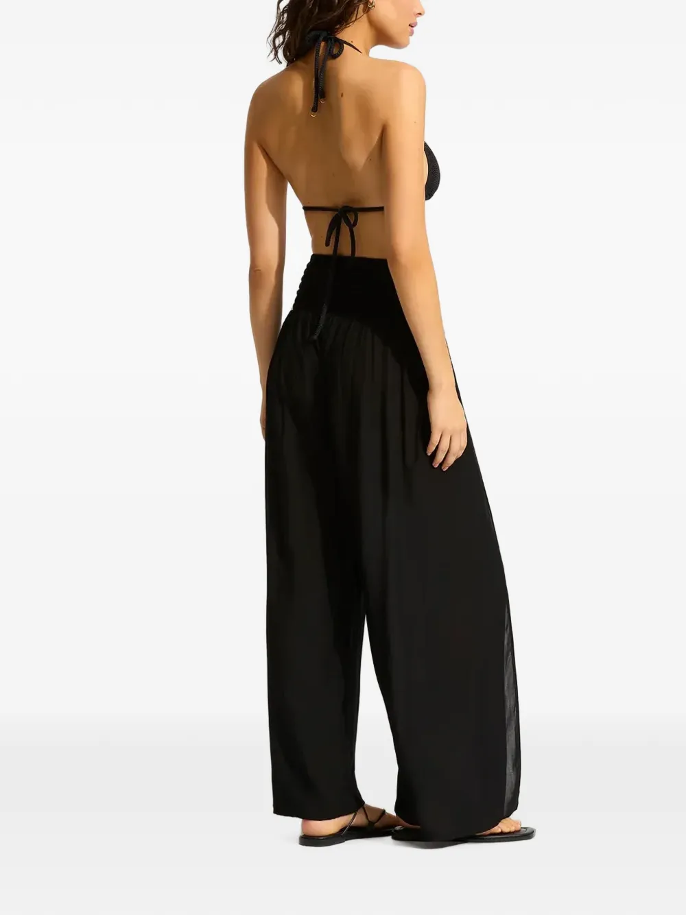 Seafolly Gesmockte broek met zijsplit Zwart