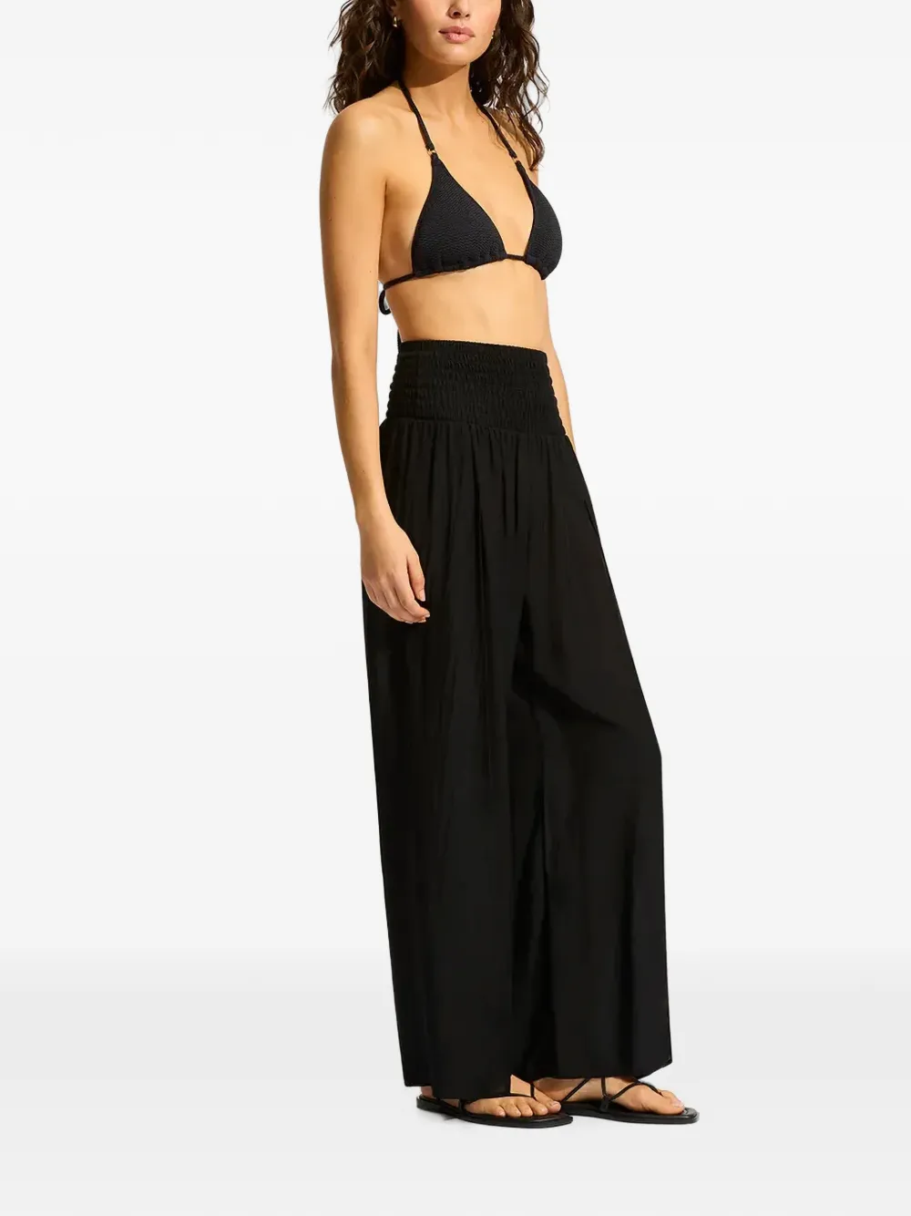 Seafolly Gesmockte broek met zijsplit Zwart
