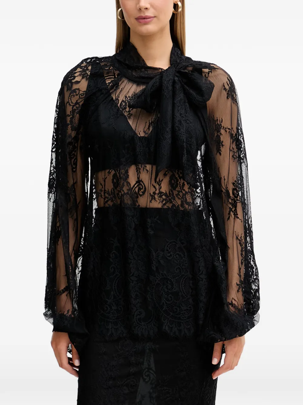 VICOLO long-sleeve floral-lace blouse - Nero