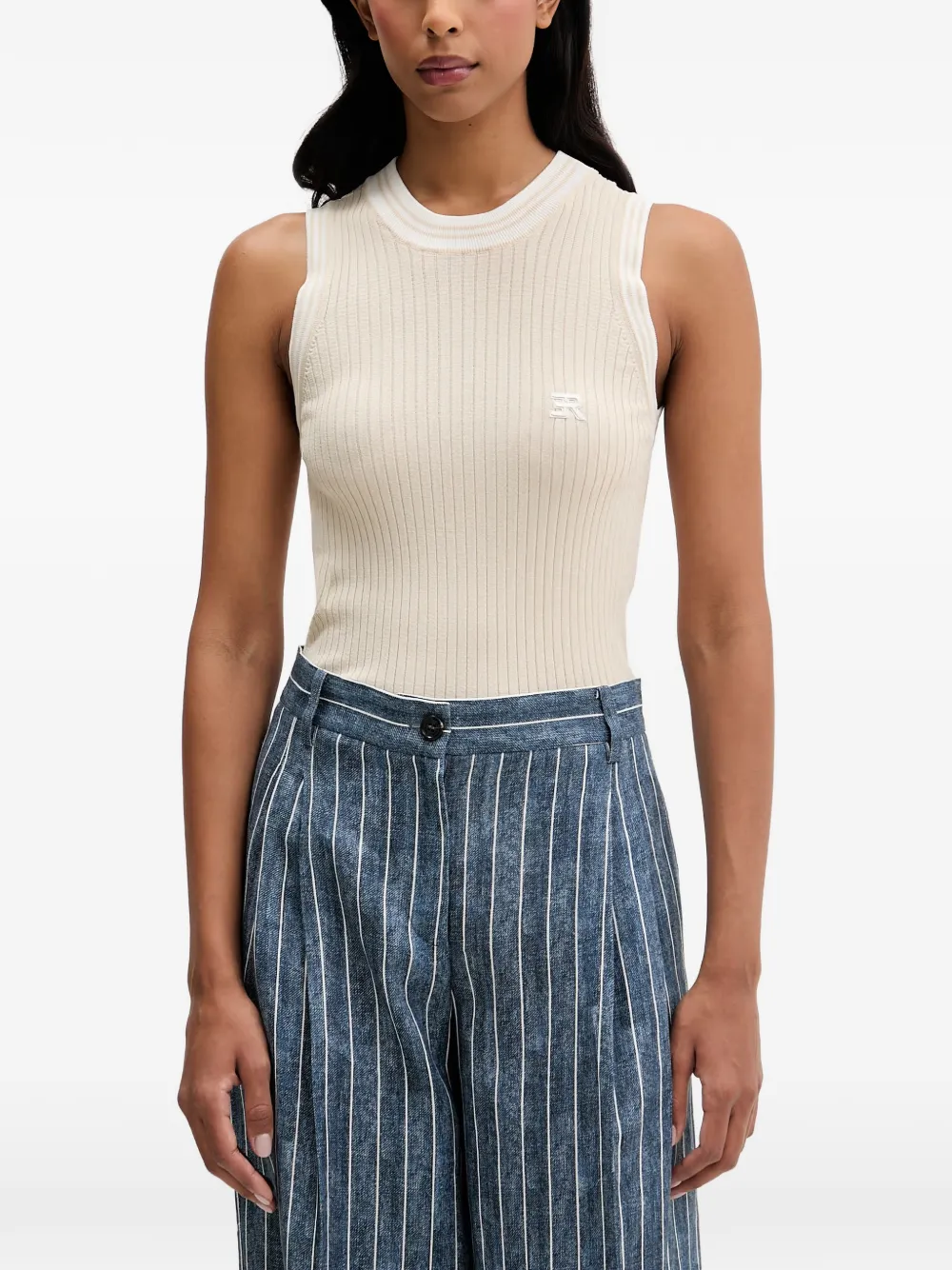 ERMANNO FIRENZE ribbed-knit logo-patch top - Toni neutri