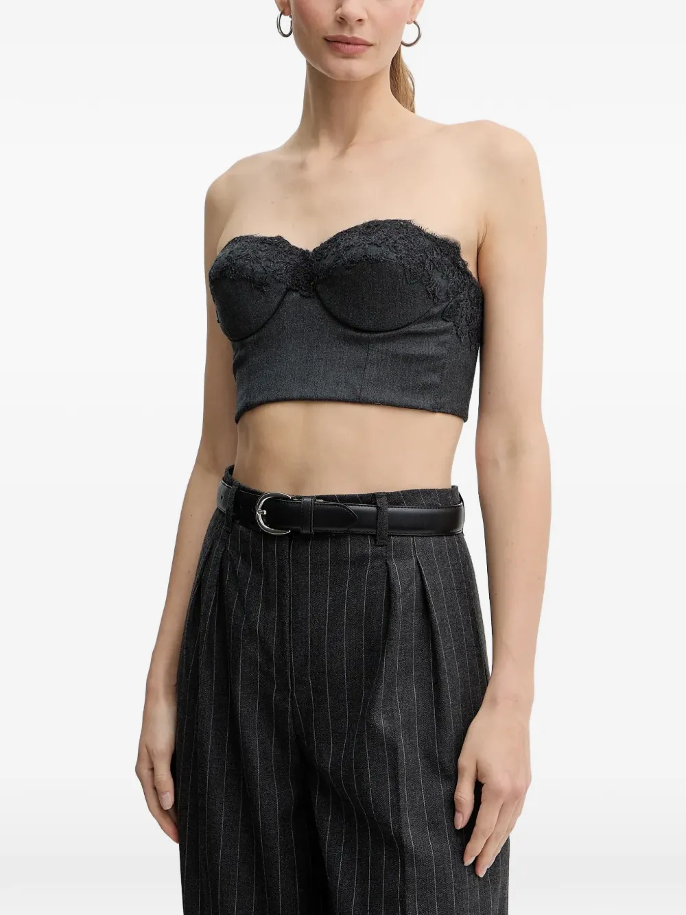 Ermanno Scervino lace-trimmed strapless top - Grigio