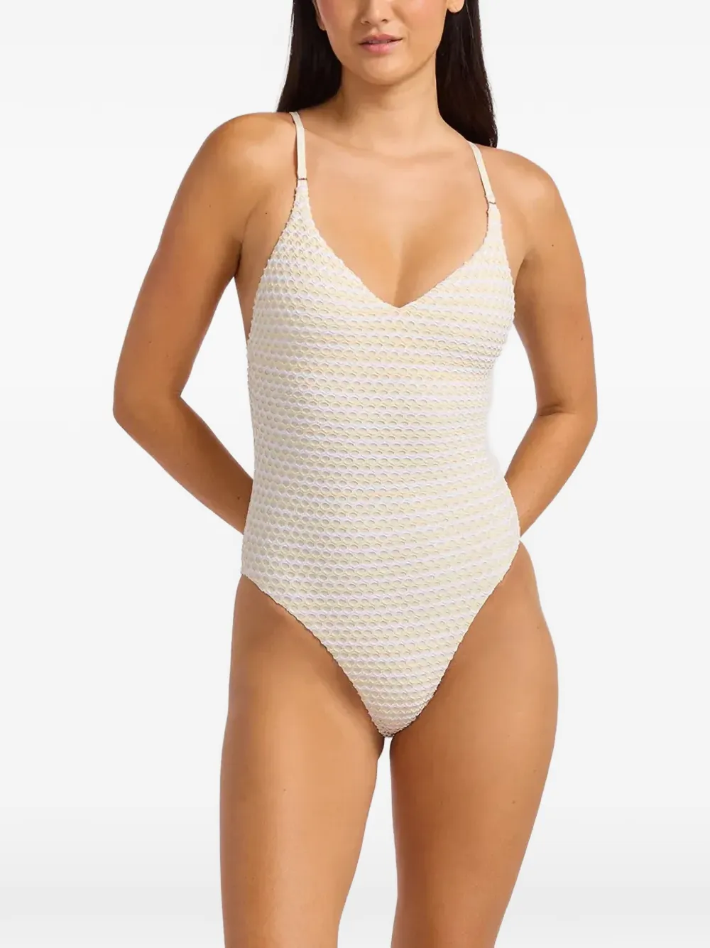 Seafolly textured V-neck swimsuit - Toni neutri