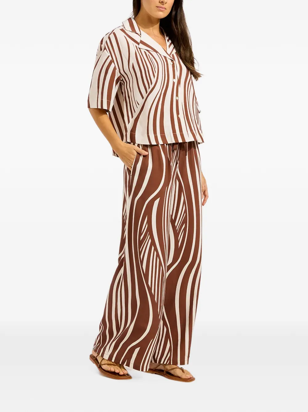 Seafolly Coastline broek met trekkoord en abstracte print Bruin
