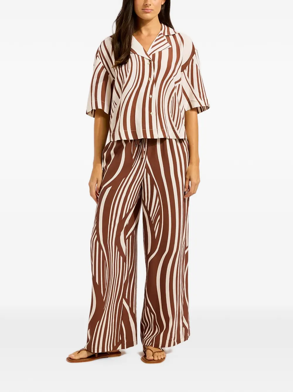 Seafolly Coastline broek met trekkoord en abstracte print Bruin