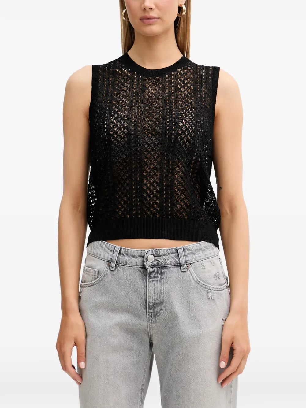 VICOLO crochet-knit sleeveless top - Nero