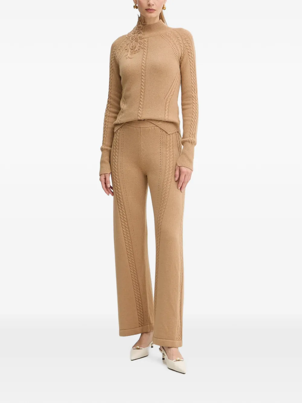 Ermanno Scervino Kabelgebreide broek met trekkoord Bruin