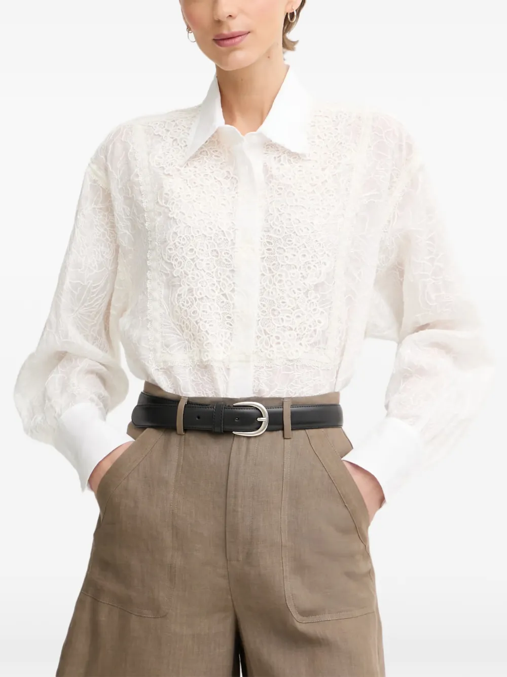 Ermanno Scervino lace-panelled oversized shirt - Bianco
