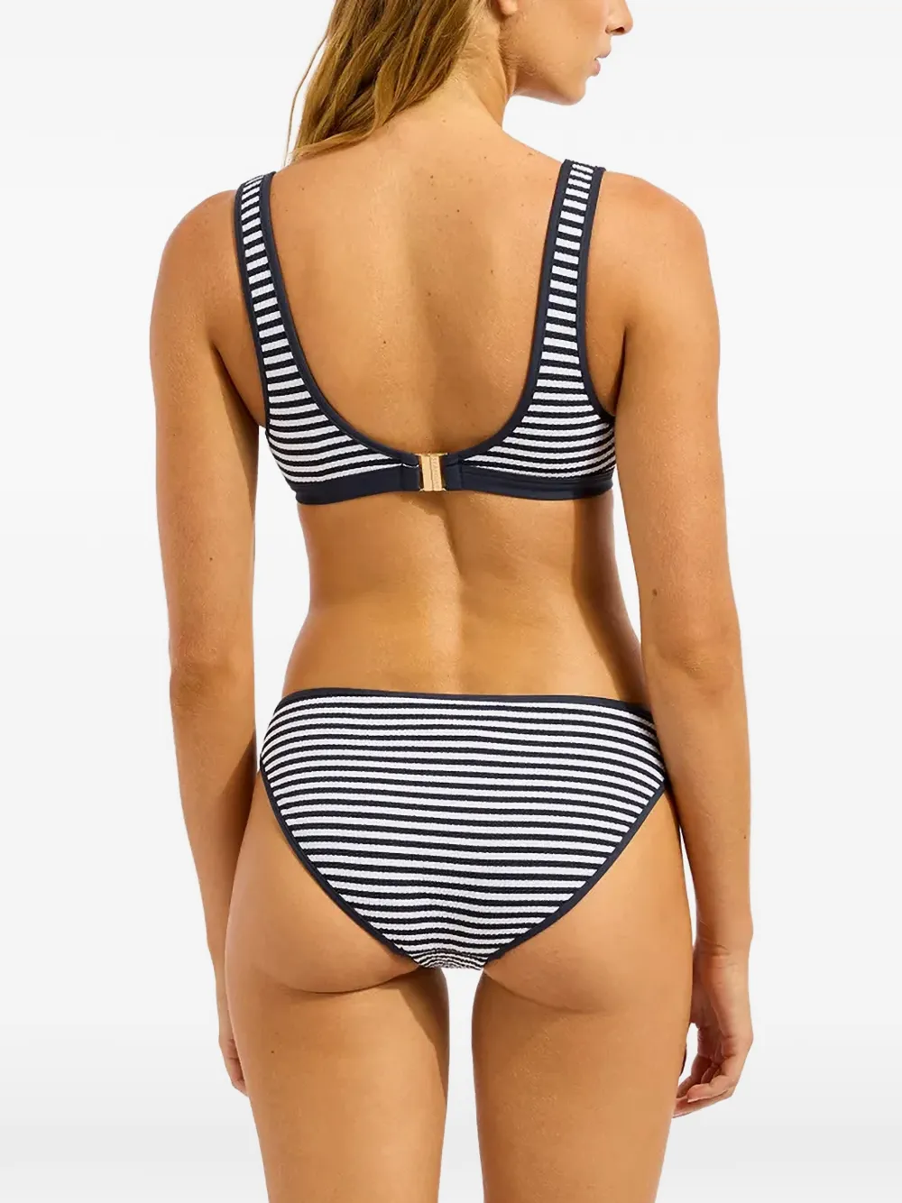 Seafolly Clubhouse Hipster gestreepte bikinislip met rits Blauw