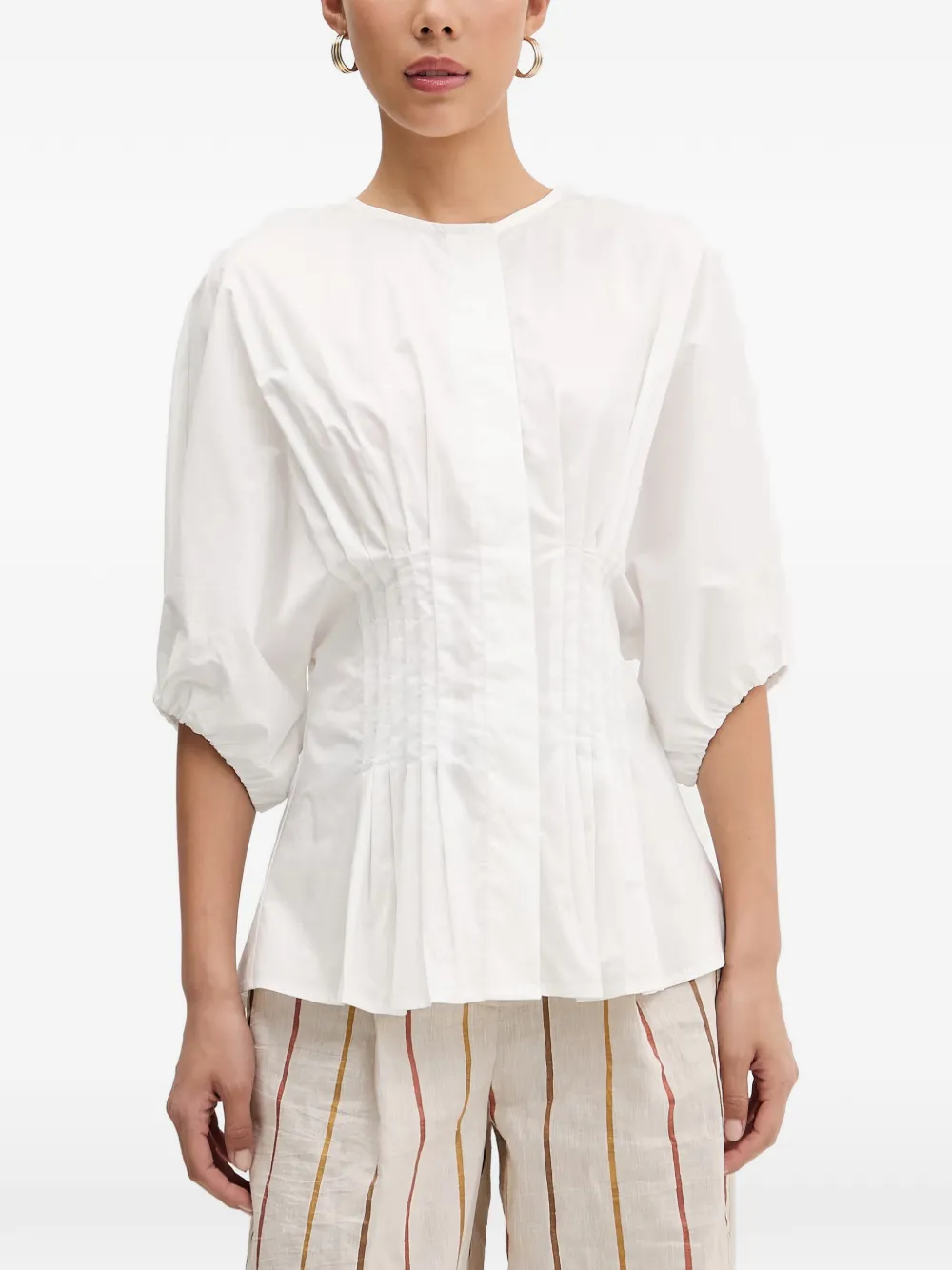 VICOLO pleated-waist puff-sleeve blouse