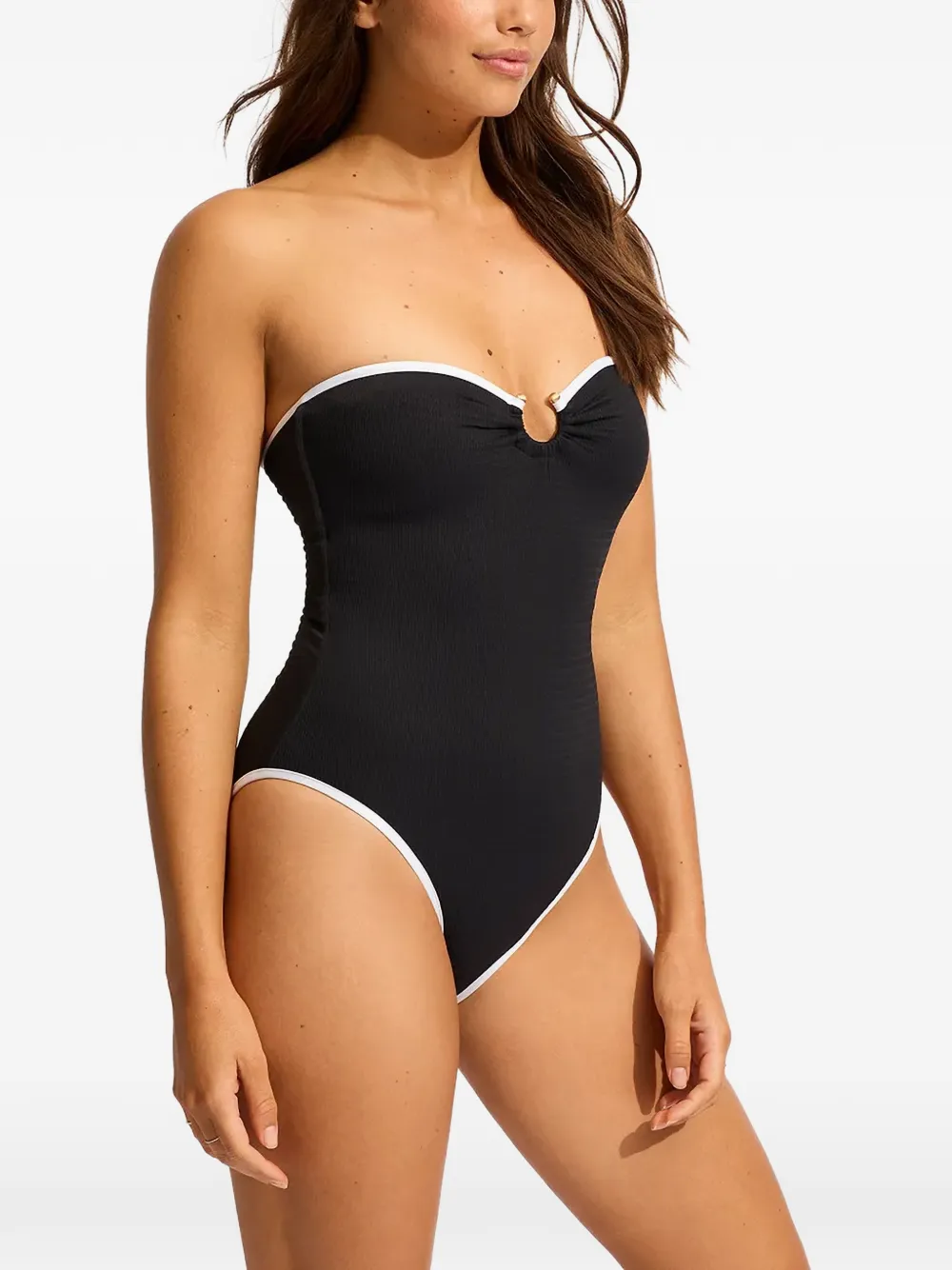 Seafolly Ribgebreid bandeau badpak Zwart