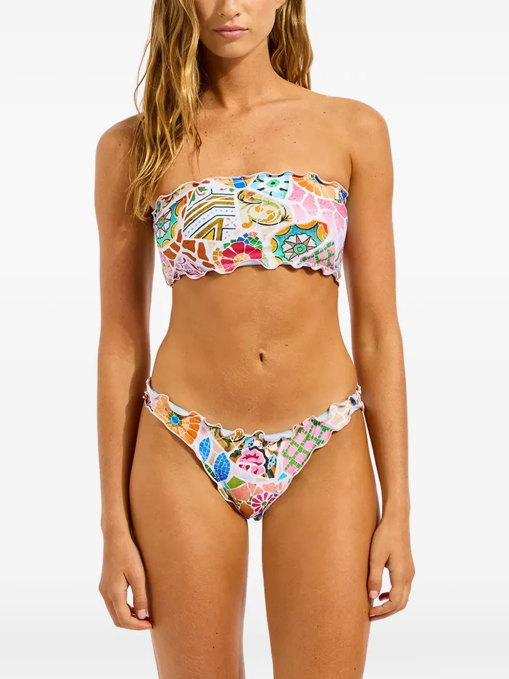 Seafolly Beach Boheme Hipster mosaic-print ruffled-trim top - Rosa