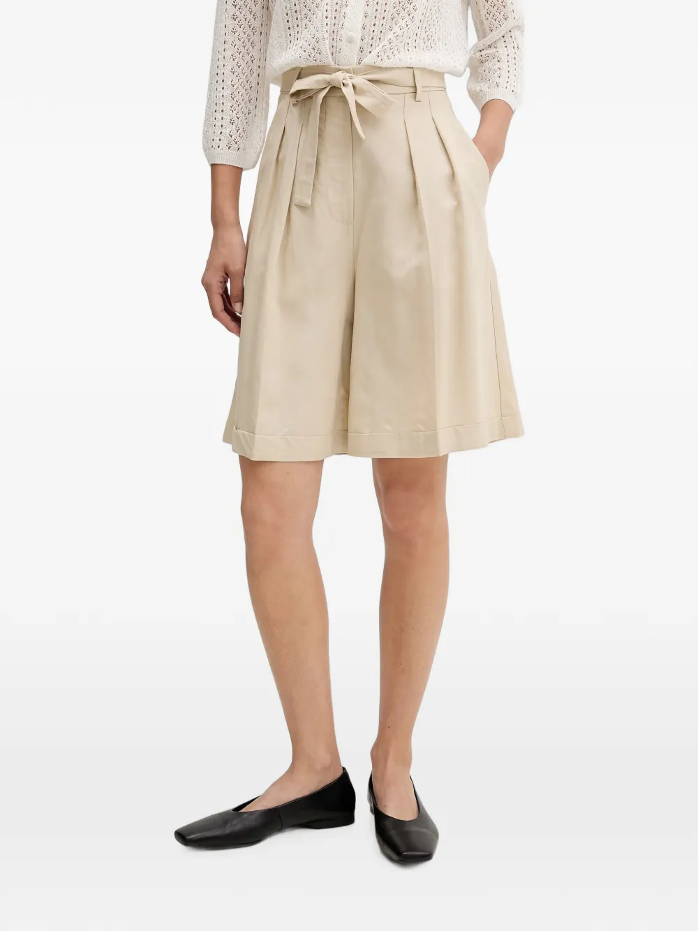 Vicolo Belted Pleated Shorts In Neutral