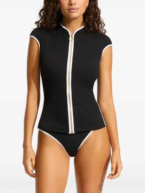 Seafolly Beach Bound zip-up cap-sleeve rash guard
