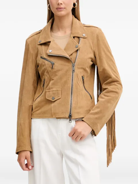 VICOLO fringe-detail suede biker jacket