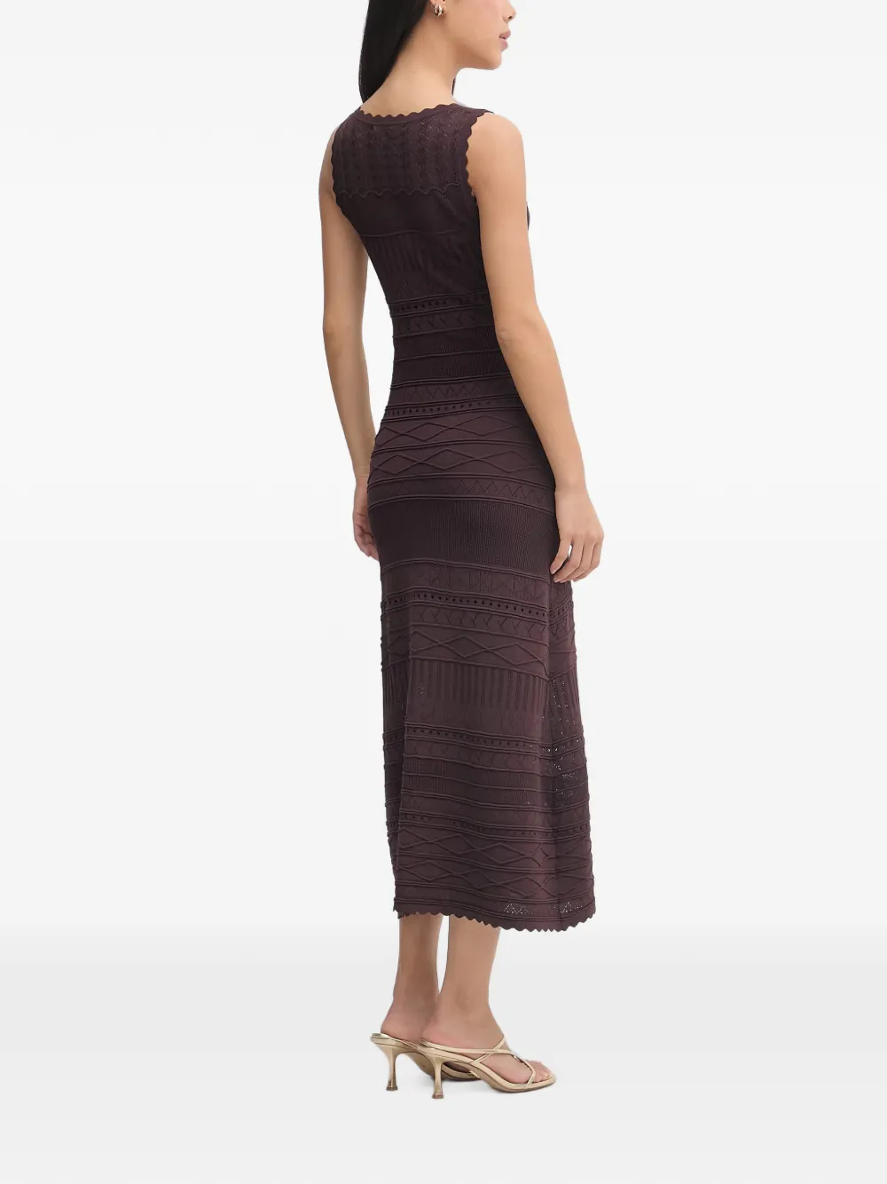 ERMANNO FIRENZE Pointelle gebreide midi-jurk met gewelfde afwerking Bruin