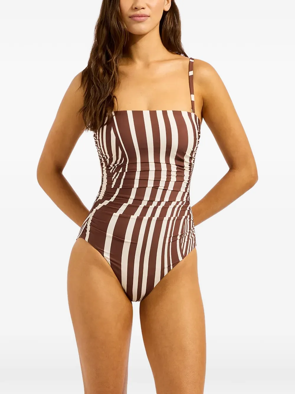 Seafolly striped ruched swimsuit - Marrone