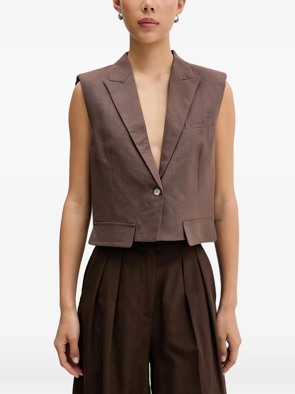 VICOLO padded-shoulder notched-lapels vest - Brown