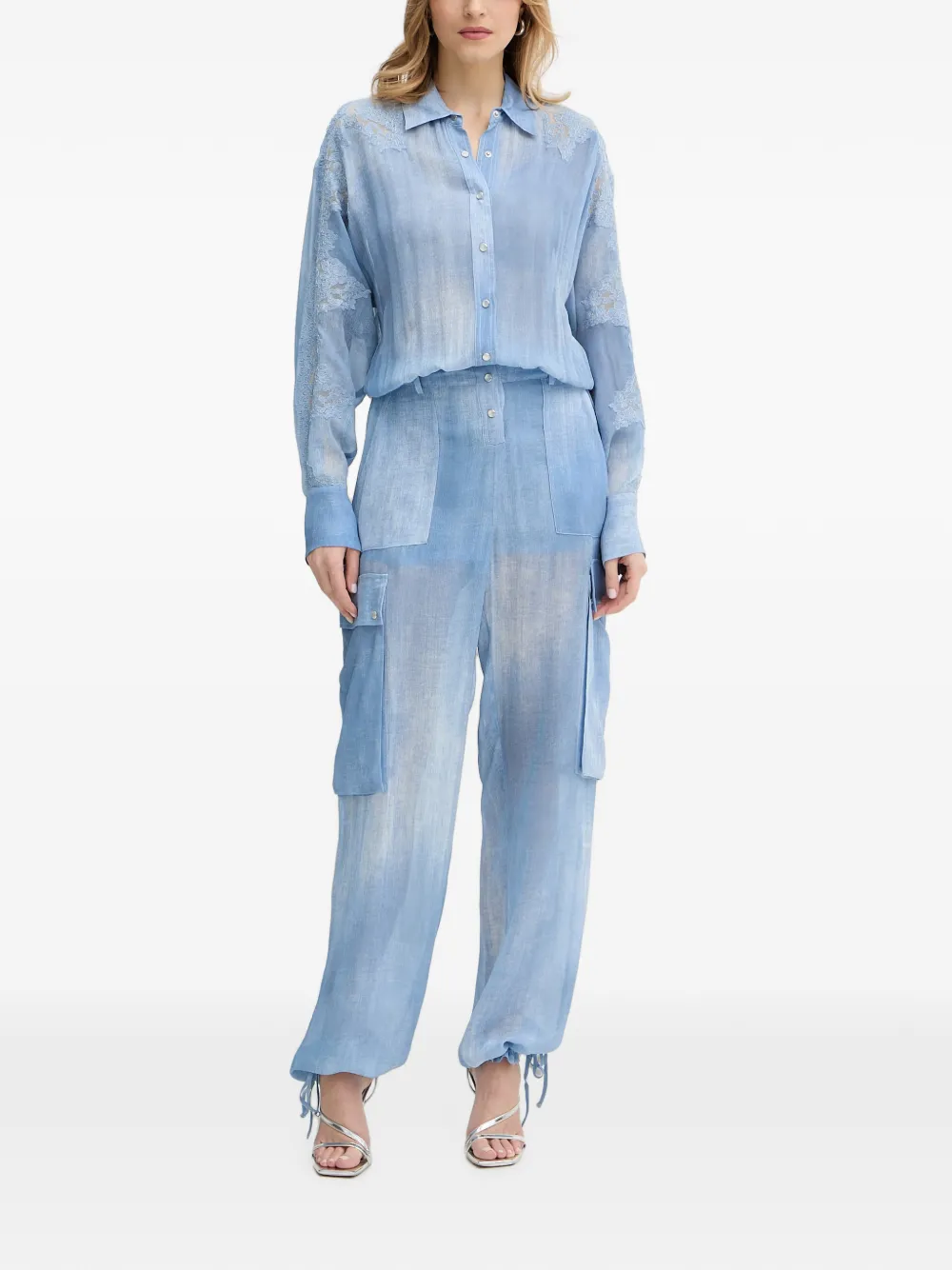 ERMANNO FIRENZE lace-panelled cargo jumpsuit - Blu