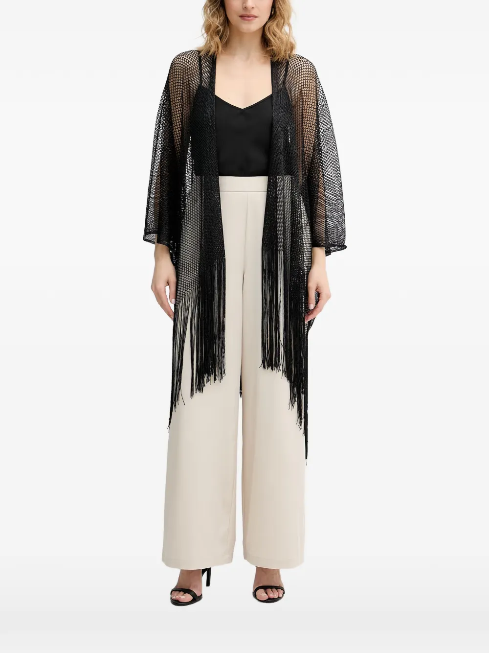 Joseph Ribkoff fringe-trim open-knit cardigan - Nero