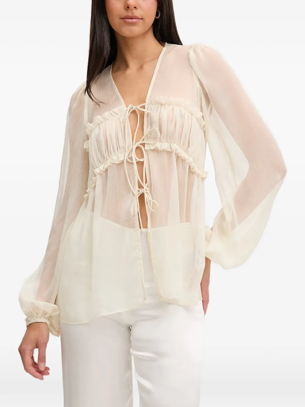 Bardot Ashton ruffled tie-fastening blouse - Toni neutri