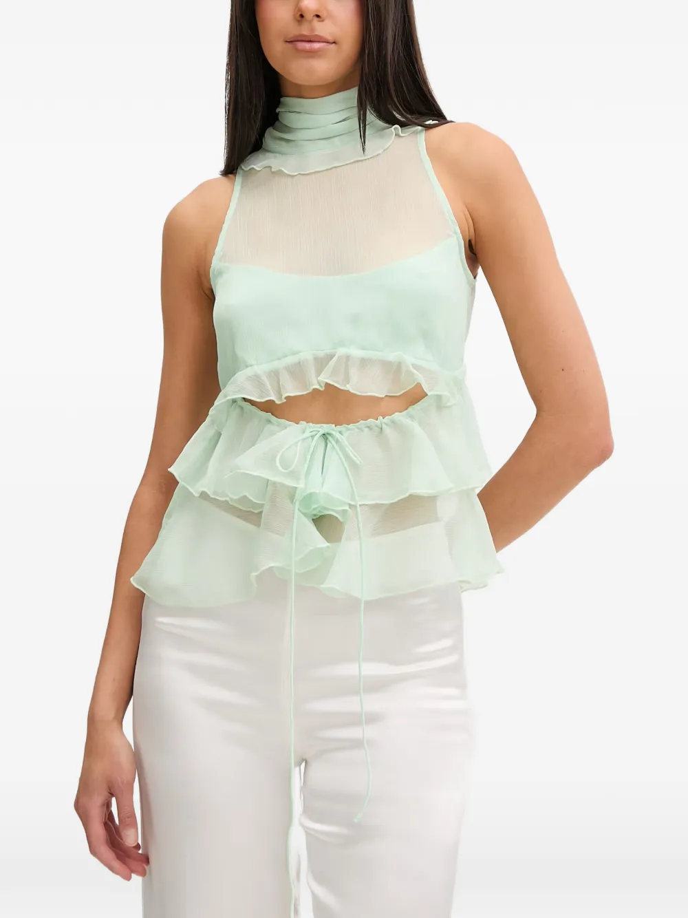 Bardot Cynthia ruffled cut-out sleeveless blouse - Verde