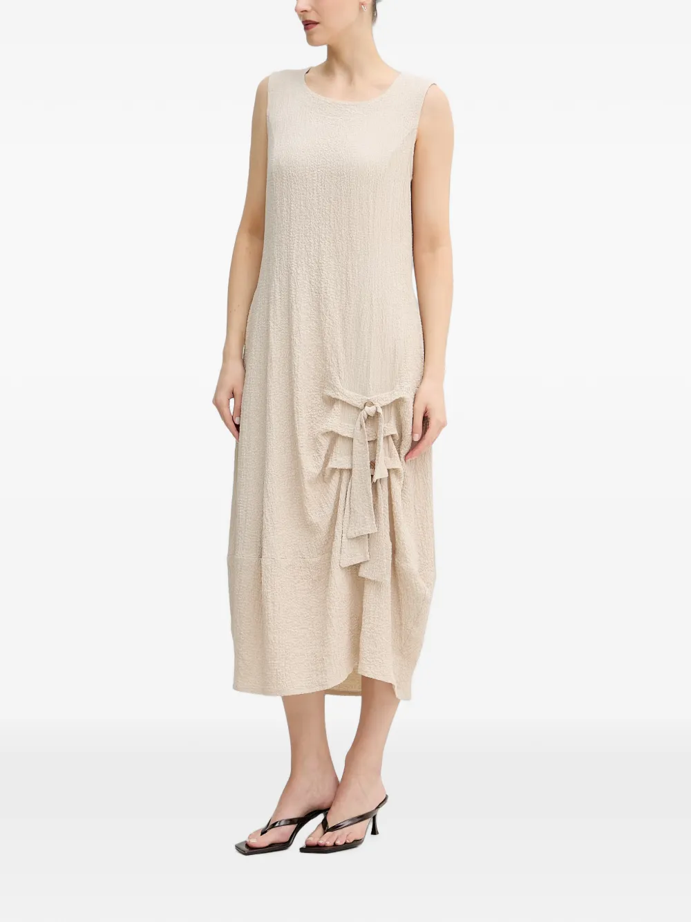 Joseph Ribkoff midi-jurk met gekreukt effect en ruches Beige