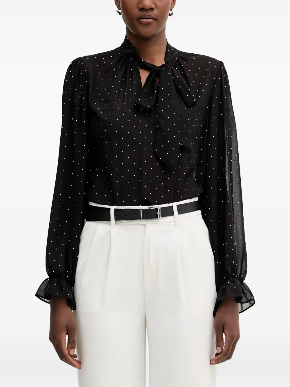 Joseph Ribkoff polka-dot pussy-bow blouse · 40