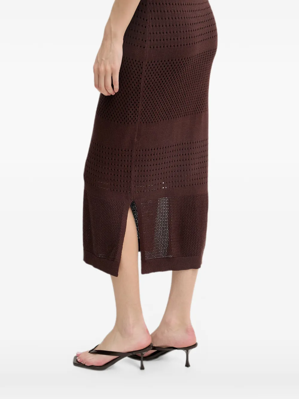 Joseph Ribkoff Gebreide midi-jurk met korte mouwen en geperforeerde details Bruin