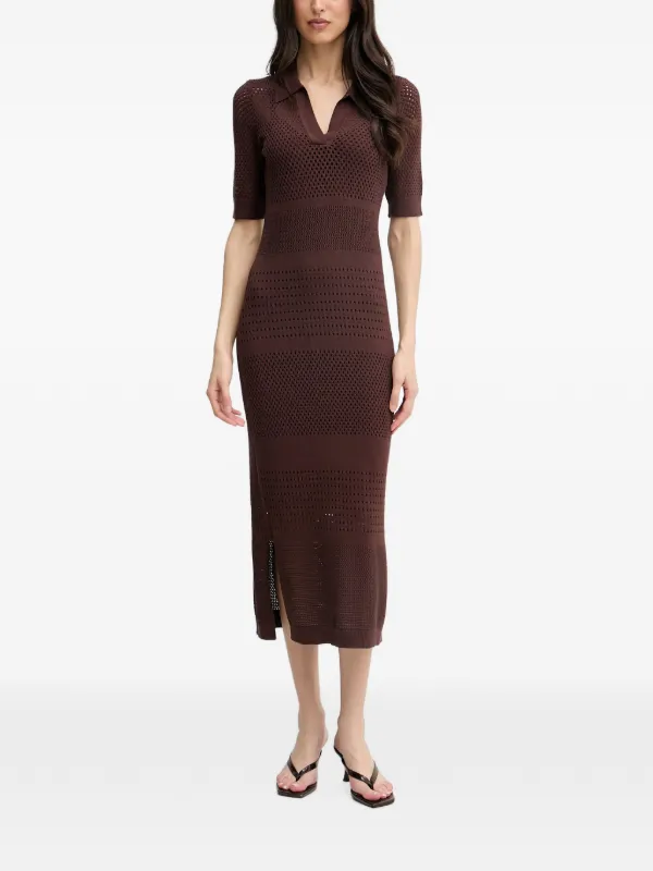 joseph ribkoff bodycon dress perforated-knit short-sleeve Midi | Brown Color:A and a knee 22-06 Black Lace Short Lacy