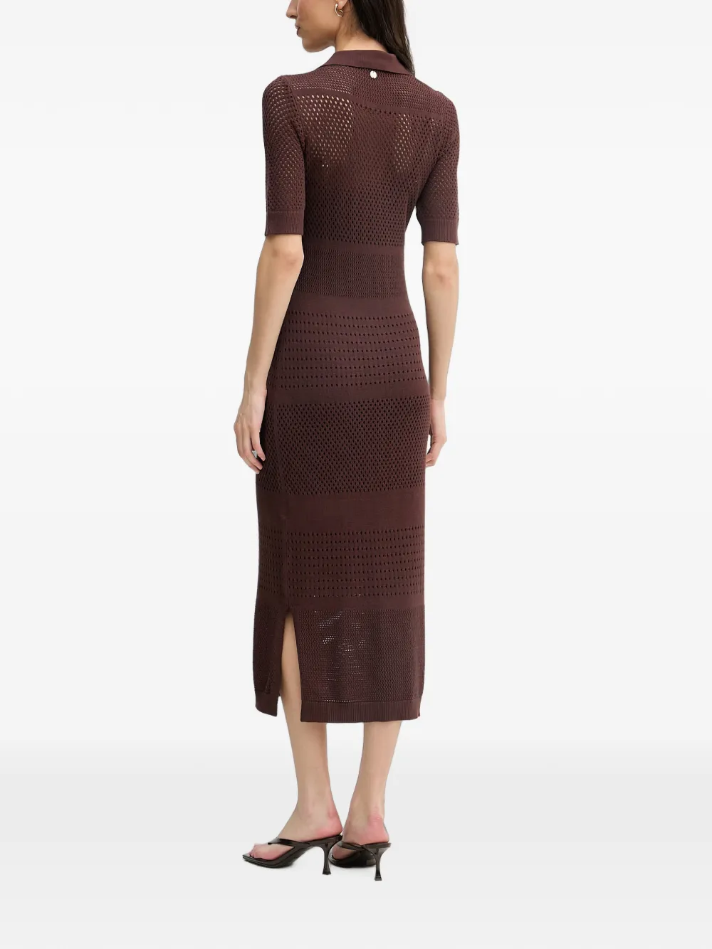 Joseph Ribkoff Gebreide midi-jurk met korte mouwen en geperforeerde details Bruin