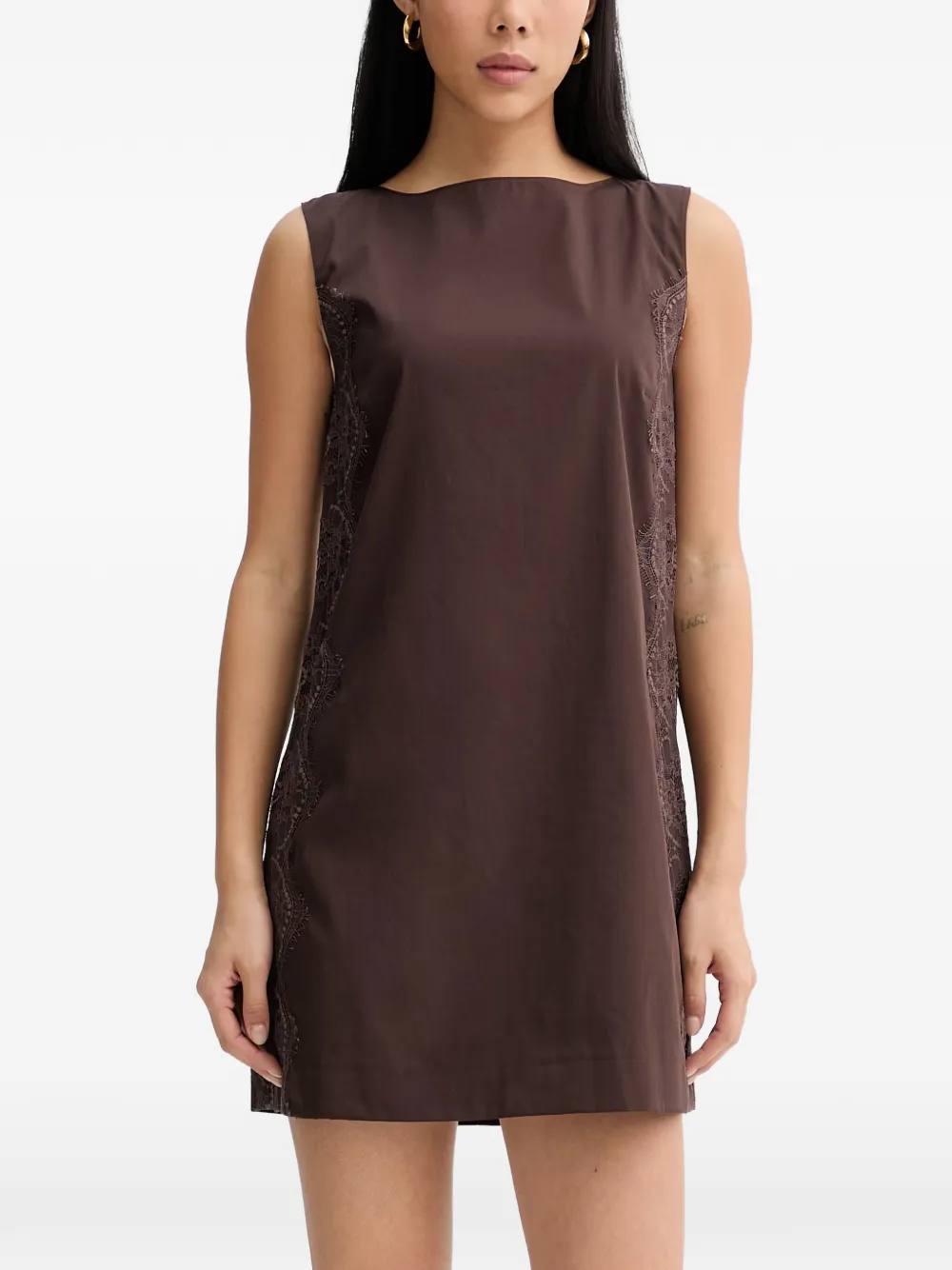 Blugirl lace-trim sleeveless mini dress - Marrone