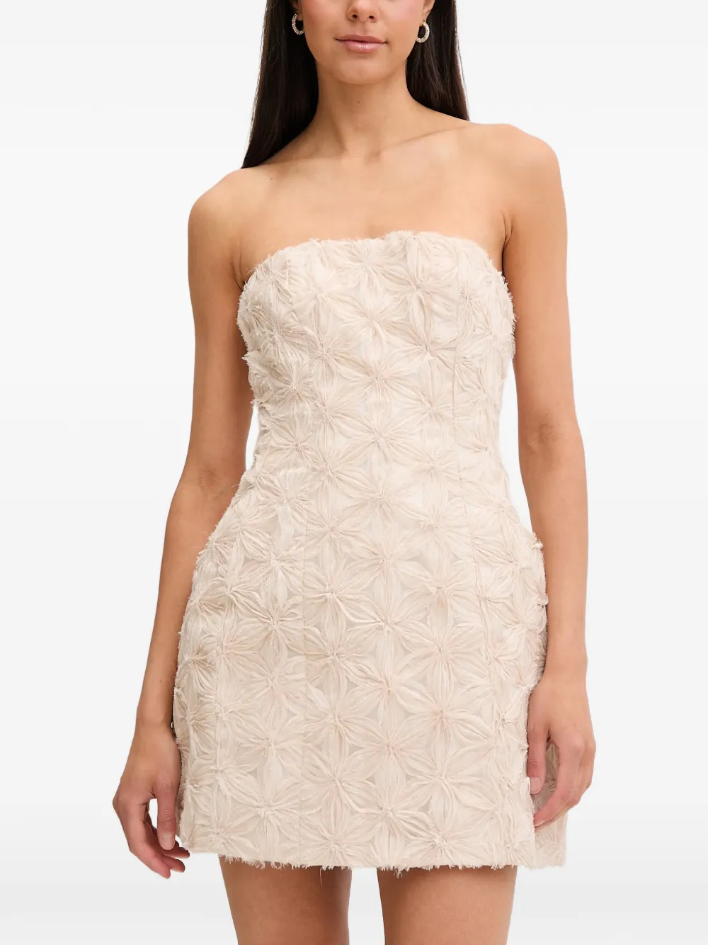 Bardot Karoline strapless 3D-mini-jurk met bloemenprint Beige