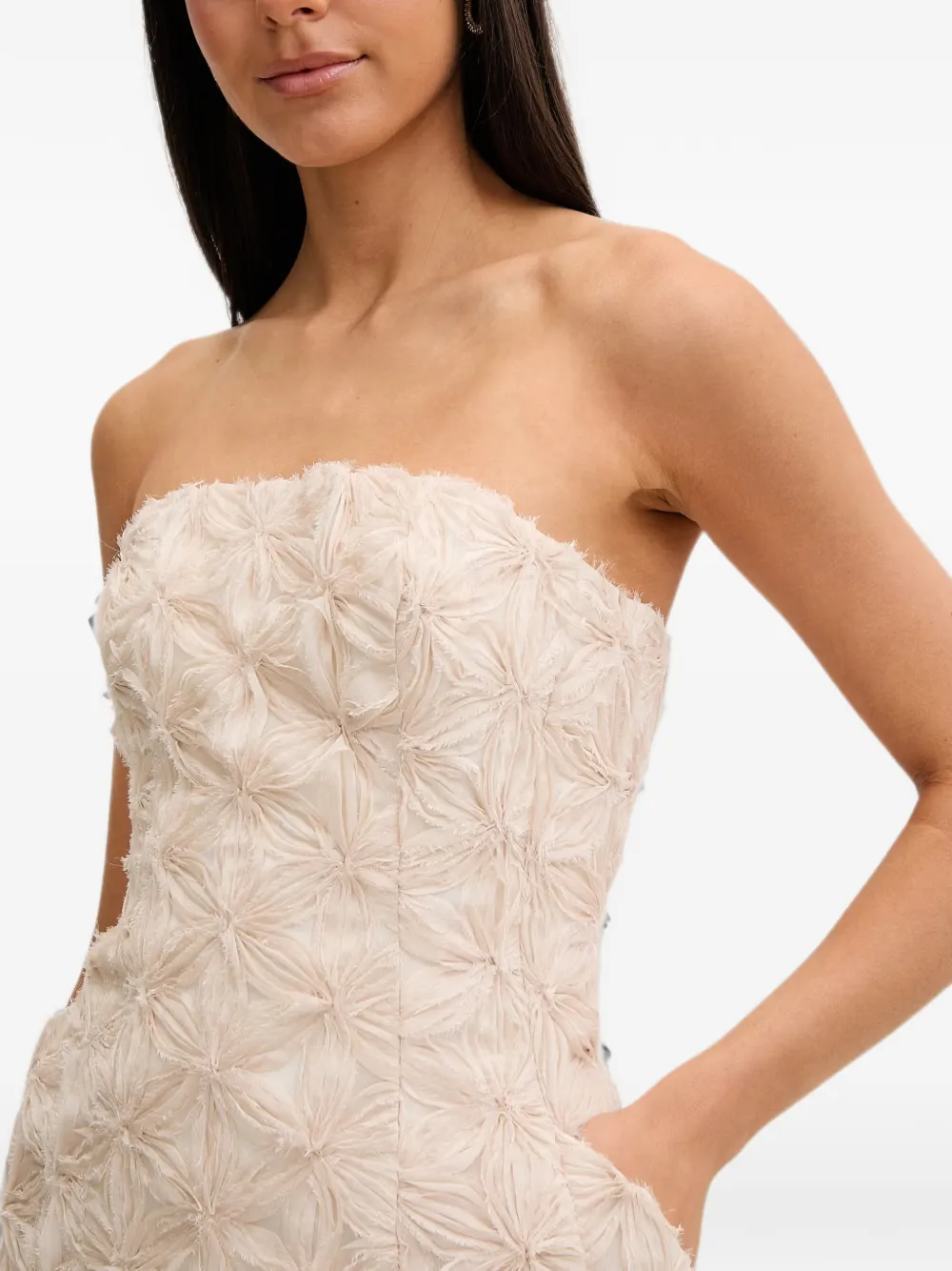 Bardot Karoline strapless 3D-mini-jurk met bloemenprint Beige
