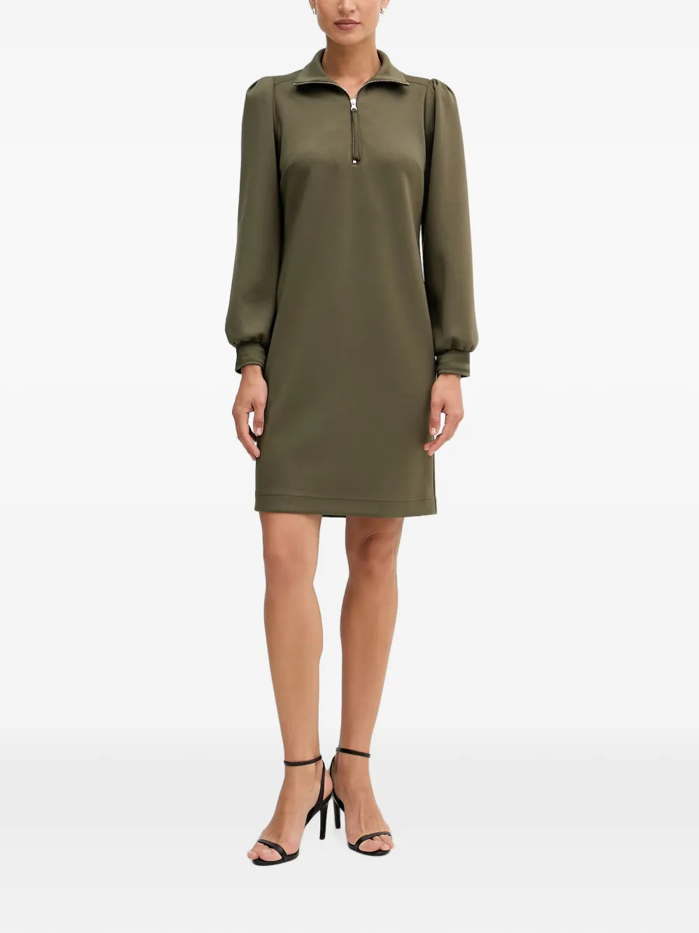 Joseph Ribkoff quarter-zip puff-sleeve mini dress - Verde