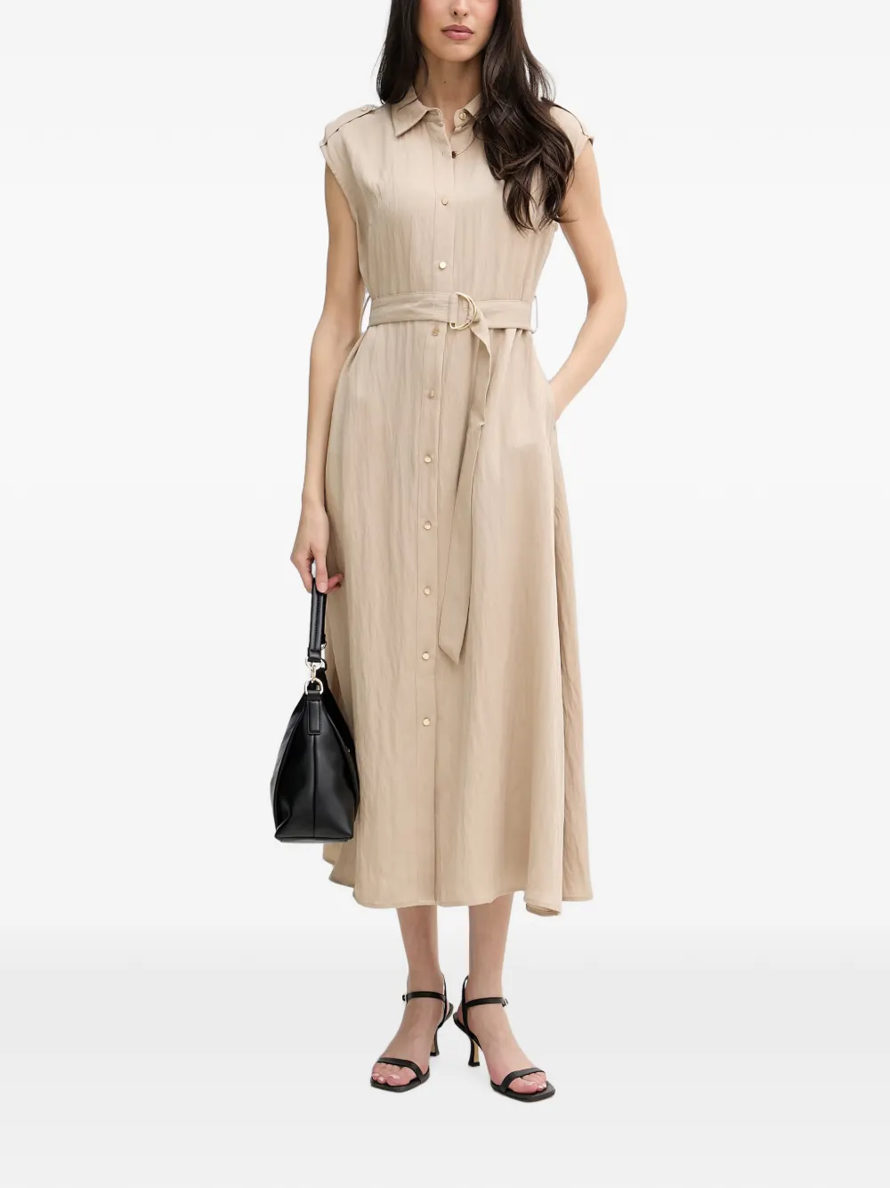 Joseph Ribkoff Midi-jurk met knopen en ceintuur Beige
