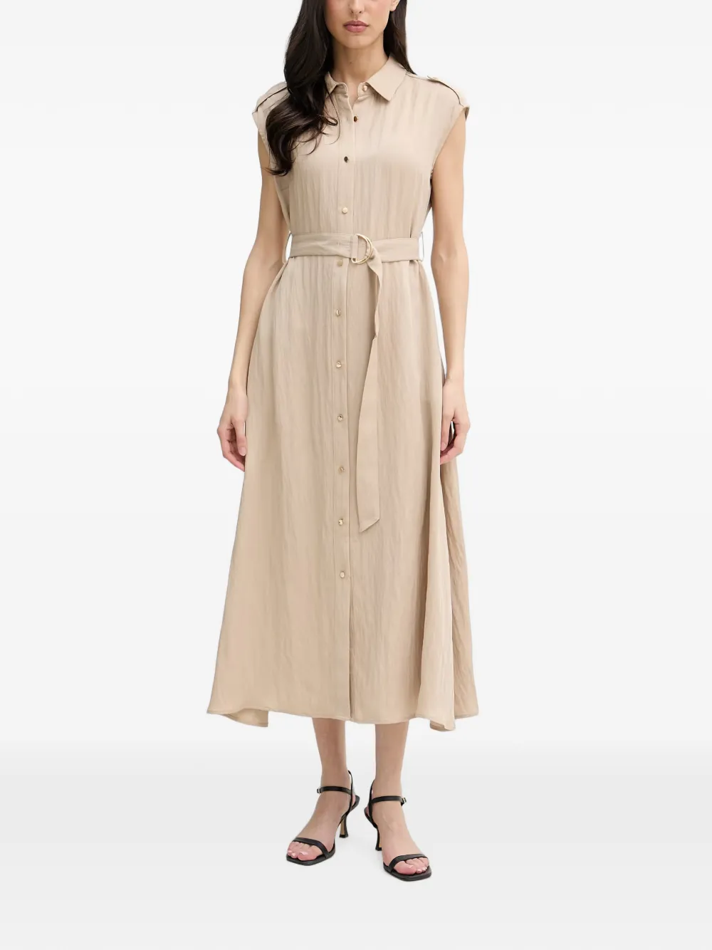 Joseph Ribkoff belted button-front midi dress - Nude
