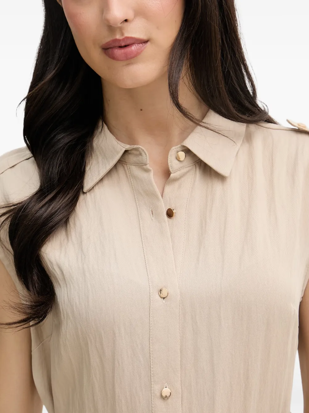 Joseph Ribkoff Midi-jurk met knopen en ceintuur Beige