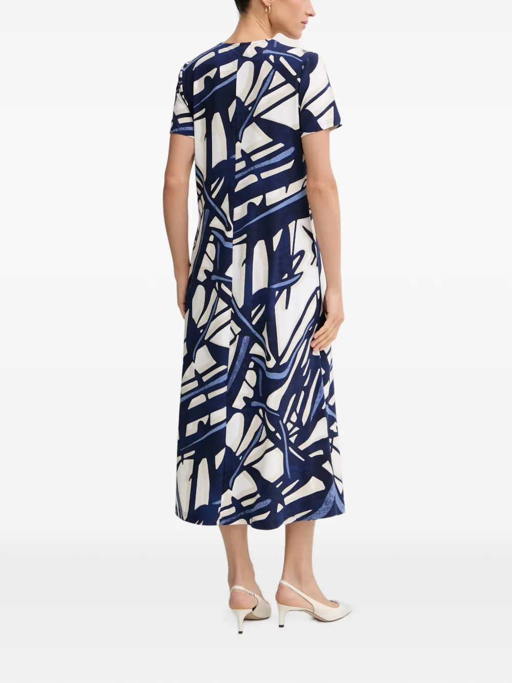 Joseph Ribkoff Midi-jurk met abstracte print en V-hals Blauw