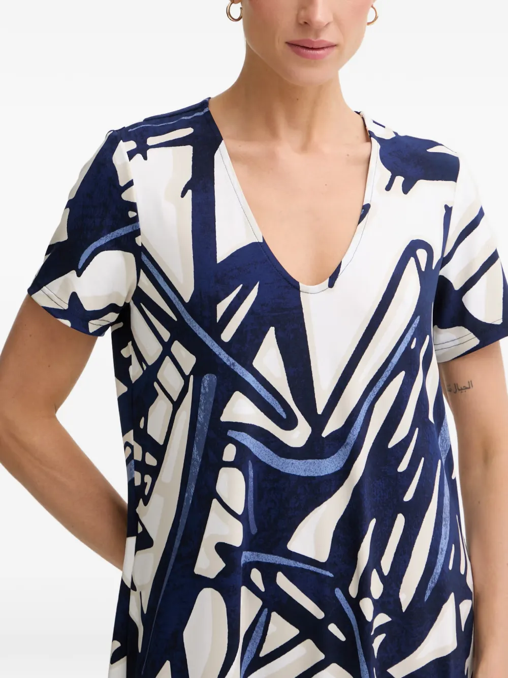 Joseph Ribkoff Midi-jurk met abstracte print en V-hals Blauw